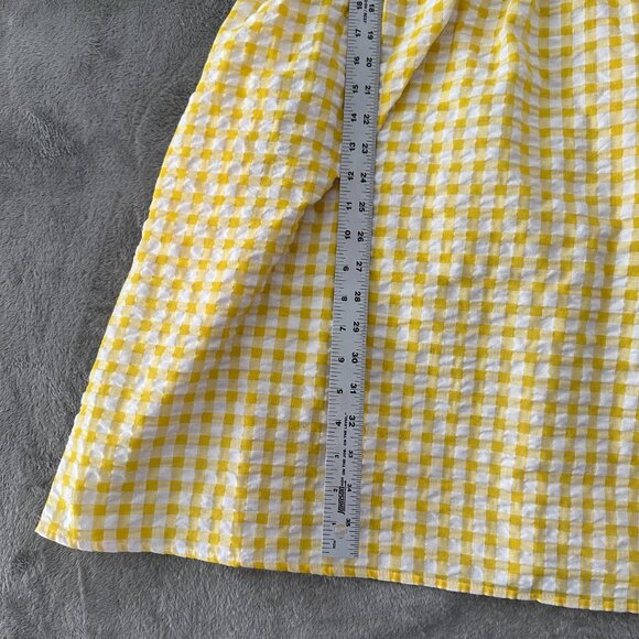 Old Navy Dress XL Yellow Gingham Plaid Puffed Sleeve Smocked Sweetheart Neck - Picture 4 of 7
